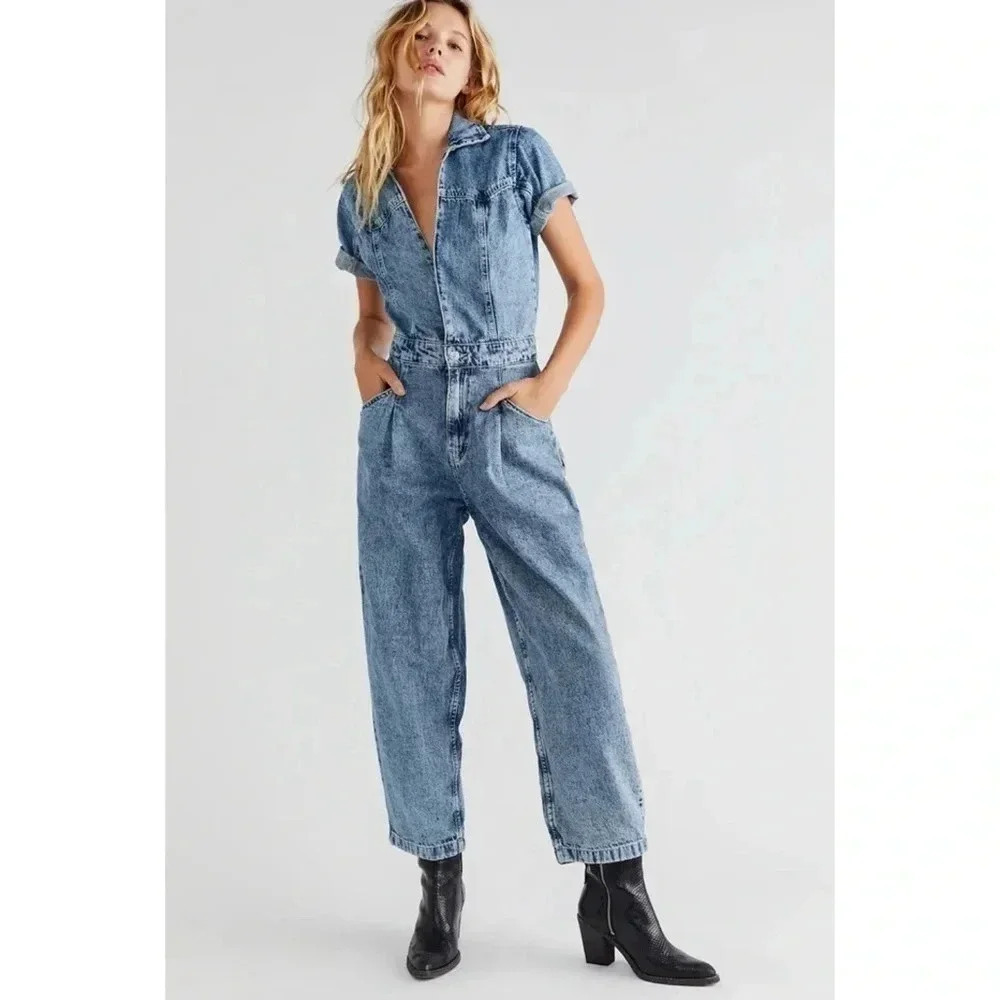 Free People We The Free Marla Denim Jumpsuit